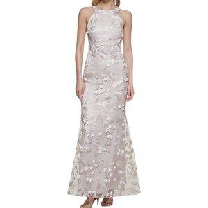 Eliza J Women’s Size 12 Floral Appliqué Halter Feminine Summer Maxi Dress Gown